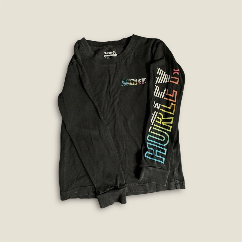 Hurley Kids Black Long Sleeve Tee with Multicolor Logo